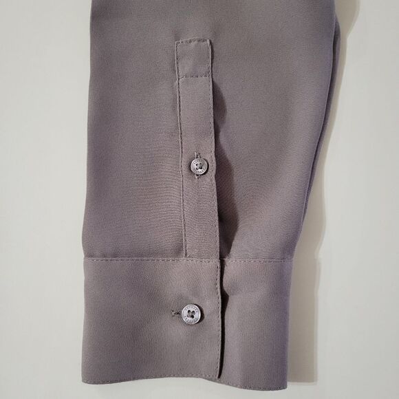 Express Portofino Taupe Button Down Blouse Black Trim - Picture 10 of 14